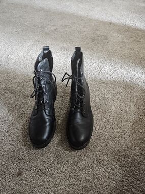 Sun + Stone Black Leather Lace-Up Combat Boots